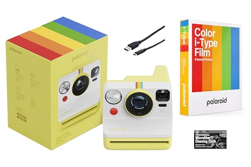 Polaroid Now Generation 3 i�^�C�v�C���X�^���g�J���� (�C�G���[) 8 i�^�C�v�J���[�t�B�����X�^�[�^�[�o���h�� + �[�d�P�[�u���ƃN���[�j���O�N���X�t��