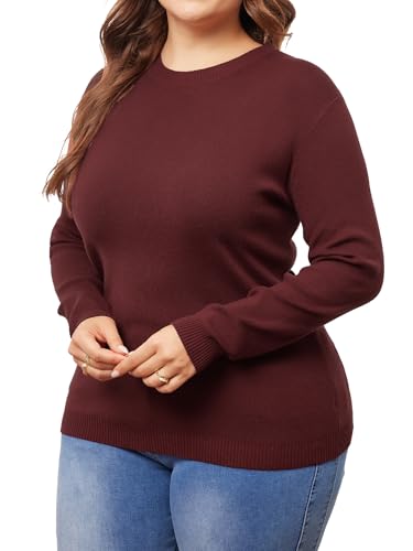 Agnes Orinda Plus Size Sweater for Women Long Sleeve Crewneck Shirts 2024 Fall Knit Casual Basic Tee Tops