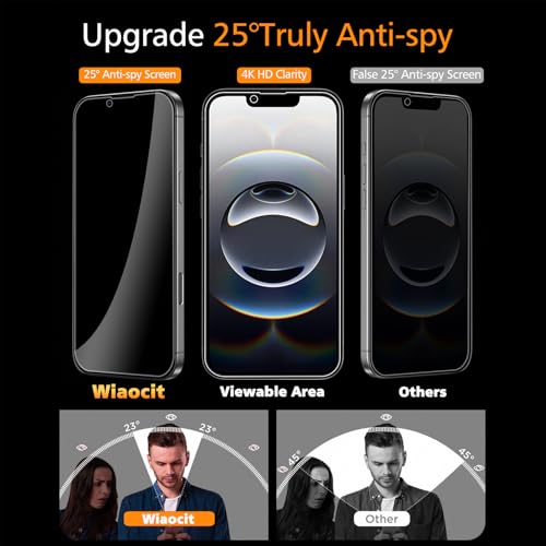 Image of Wiaocit 3 Pack Tempered Glass Privacy Screen Protector for iPhone 16e /iPhone 17e with 3 Pack Camera Lens Protector, 9H Hardness, Bubble Free, Case Friendly