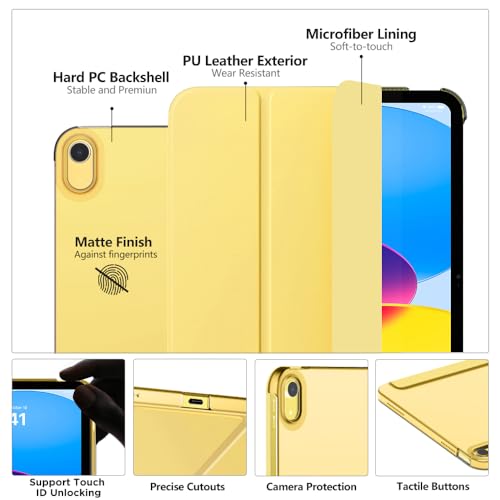 Image of MoKo for iPad (A16) 11th Generation Case 11 Inch 2025, iPad 10th Generation Case 10.9 Inch 2022, Slim Stand Hard PC Translucent Back Shell Smart Cover, Support Touch ID, Auto Wake /Sleep,Light Yellow