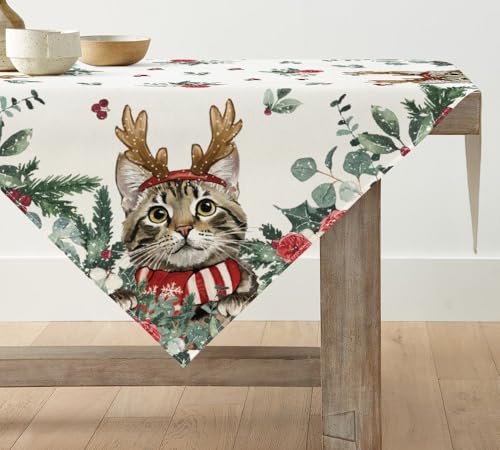 Artoid Mode Holly Eukalyptus Katze Weihnachten Tischdecke, Saisonnal...