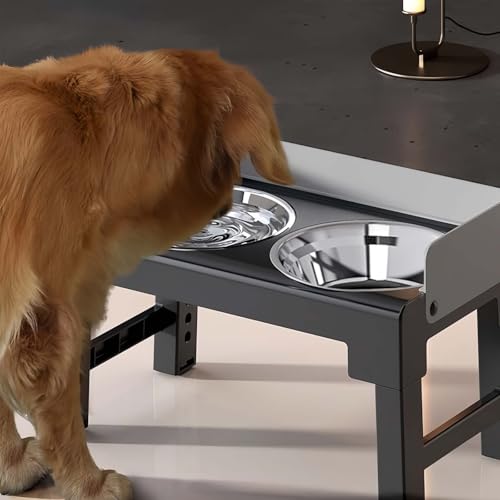 Marchul Hundenapf Erhöht, Futternapf mit Gestell, Fressnäpfe, 6 Höhenverstellbar und Neigbar, Futterstation, 2 Näpfe aus Edelstahl 304 für Große Mittelgroße Kleine Hunde &Katzen