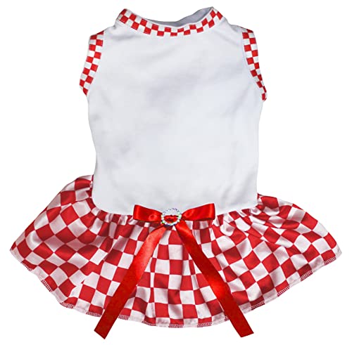 Petitebelle Einfarbiges Hemd, kariert, Tutu, Welpenkleid, Weiß/Kariert, Größe L Cover