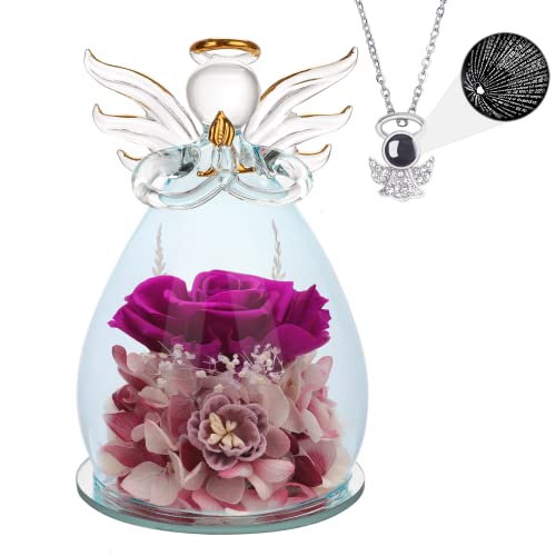ANLUNOB 8,5 × 13,5 cm Ángel de cristal con collar, regalo de cumpleaños para mujeres, esposa, abuela, madre, flores conservadas para regalos cristianos Cover