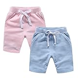  Petalum Lot de 2 Shorts Bébé Enfant Eté Pantalon Shorty Court Coton Garçon Fille Bermuda Décontracté Pantacourts Taille Elastique Respirant 4-5 Ans