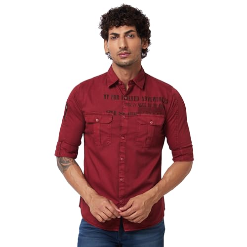 Image of Spykar Men's Regular Fit N /A Full Sleeve Printed Casual Shirts