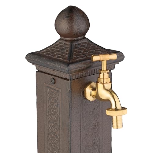 Relaxdays Standbrunnen antik, mit Wasserhahn, HBT: 47x14x18,5 cm, Wasserzapfsäule Garten, Terrasse, Zierbrunnen, braun