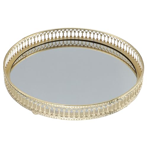 Veemoon Plateau à Bijoux Grand Format en Fer Doré et Verre Miroir Style Européen Plaque de Rangement Multifonction pour Cosmétiques et Décoration Intérieure Porte-Bijoux Élégant et