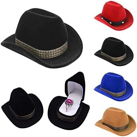 HFFG Creative Cowboy Hat Jewelry Box | Velvet Engagement Ring Earring Organizer | Western Cowboy Hat Jewelry Box (Black)