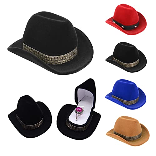 Hffg Creative Cowboy Hat Jewelry Box | Velvet Engagement Ring Earring Organizer | Western Cowboy Hat Jewelry Box (Black) #TOP22