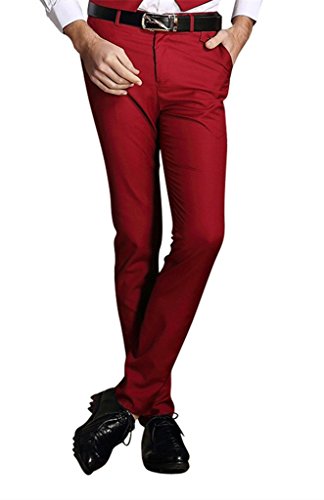 MOGU Mens Slim Fit Flat Front Pant US Size 32(Tag Asian Size XL) Red