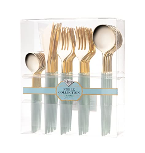 Decor Decorline - Ensemble de couverts réutilisables en plastique robuste - 40 pièces - Avec 16 fourchettes, 8 couteaux, 8 cuillères et 8 cuillères à...