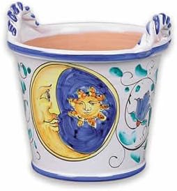 Hand Painted Two Handle Sun and Moon Pot - Handmade in Italy