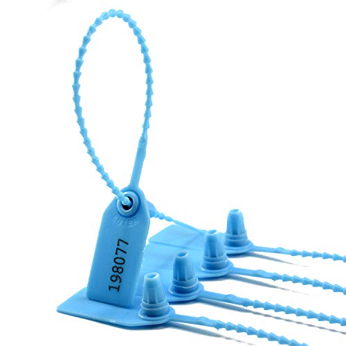 100 Numbered Plastic Security Seals for Fire Extinguisher Tamper Evident Security Tags Self-Locking Zip Ties Pull-Tite Security Locks(Blue)