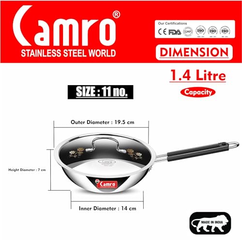 Image of Camro Triply Artisian Deep Fry Pan with Lid (11 No, 1.2 Liters) | Induction Friendly Dishwasher Safe | Gas Stove Compatible | 15+Years of Innovation and Quality