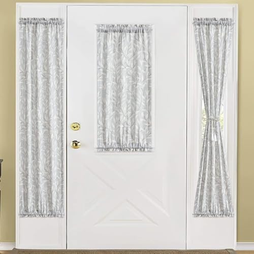 Image of VOGOL Leaf Print Door Curtains, Linen Textured Decorative Front Door Panels, Rod PocketLight Filtering Curtain Panel for Kitchen, 1 Piece, 25 x 72 in