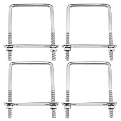 SG Store 4PCS Square U-Bolts M8 Thread 71mm Inner Width 100mm Length 304 Stainless Steel U-Shaped Clamp Bolt with Nuts and Plates for Vehicles Pipelines Buildings