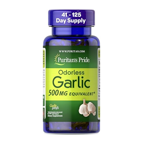 Puritan's Pride Premium Odorless Garlic Fresh 500mg, Traditional Dietary Supplement for Heart Health and Circulation Support with Antioxidant Properties, 250 Rapid Release Softgels