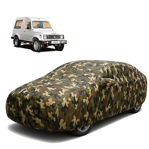 Image of Sulfar 100% Waterproof Car Body Cover Compatible with Mirror for Maruti Suzuki Gypsy with Long Lasting Durable Material (Triple Stitched, Full Bottom Elastic, Camouflage Army)