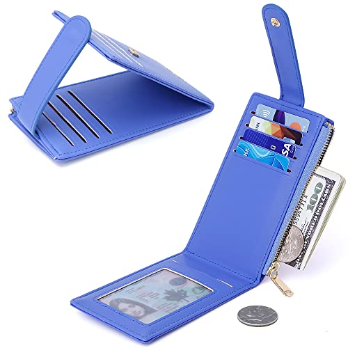 Image of Badiya Slim Women Wallet RFID Blocking Bifold Compact 9 Card Slots Holder Wallets Soft Leather with Zipper Coin Pocket 2 ID Window
