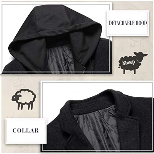 iCKER Mens Trench Coat Winter Wool Blend Jacket Overcoat Long Top Coat Warm Pea Coat3