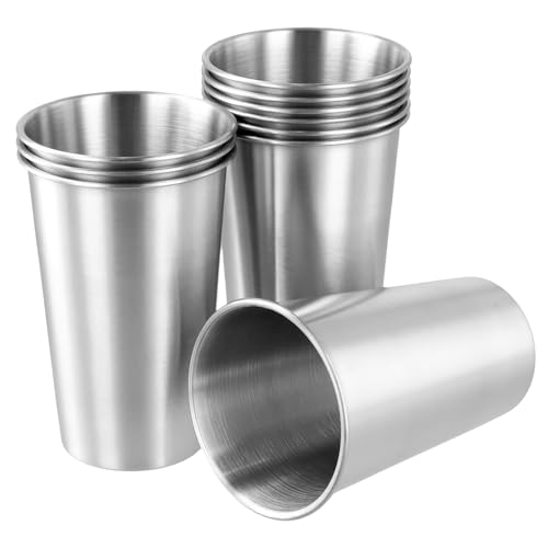 QWORK 16 Ounce Stainless Steel Pint Cups - 10 Pack 450ml 304 Steel Cup - for Coffee, Tea, Cold...