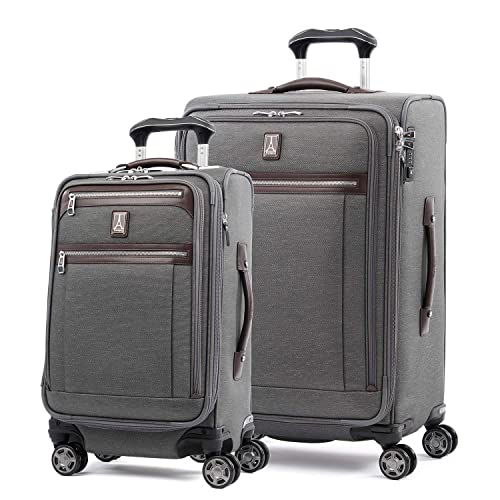 Image of Travelpro Platinum Elite Softside Expandable Luggage, 8 Wheel Spinner Suitcase, TSA Lock, Men and Women (Vintage Grey, 2-Piece Set (21 /25))