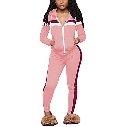 Nimsruc Two Piece Outfits For Women Jogging Suits Casual Sweatsuits Jogger Tracksuits Long Sleeve Zipper Matching Sets Pink Xxl #TOP21