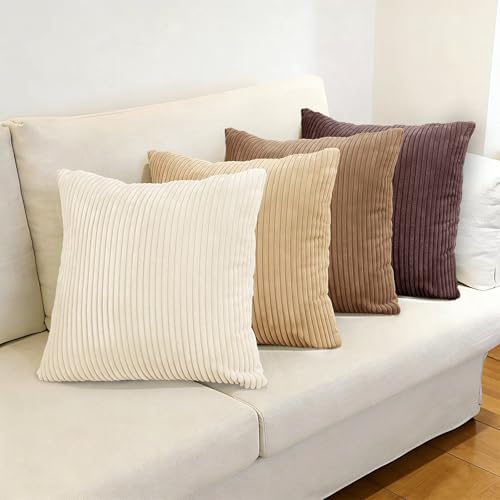 Longing Home Housse Coussin 50 x 50cm Marron, Lot de 4 taies d'oreiller Douces pour Coussins de canapé décoratifs, parfaites pour Le Salon et la Chambre Ainsi Que pour...
