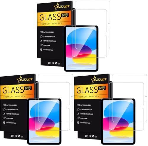 avakot 6 Pack Screen Protector for iPad 11th A16 2025(11 Inch) / 10th Generation 2022 (10.9 Inch), Tempered Glass Film Guard -Clear Ultra Touch Sensitive Case Friendly