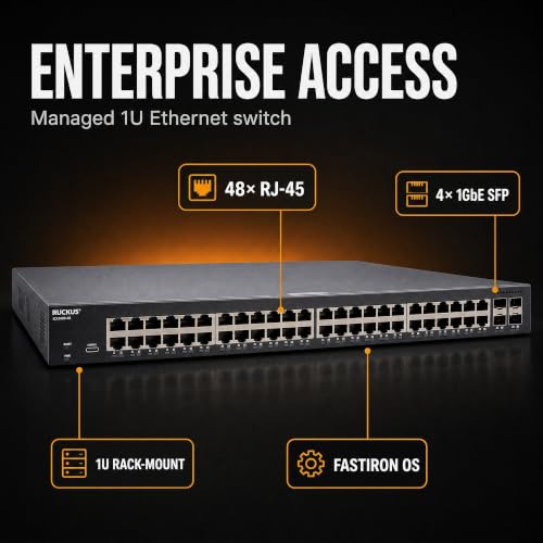 Image of Ruckus ICX8100-48 Managed Switch, 48x 10 /100 /1000 Mbps RJ-45, 4x 1GbE SFP Uplinks - Enterprise Layer 2 Access Switch, No Licensing Required