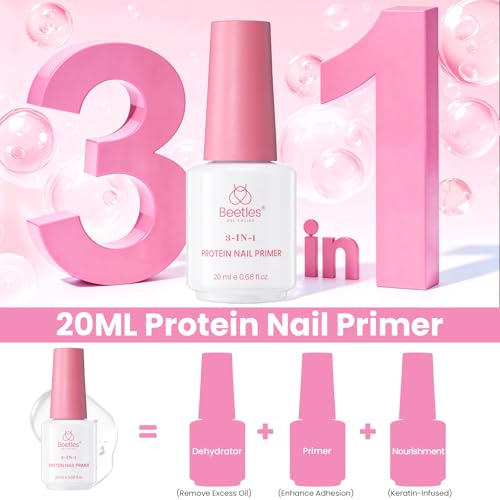 Image of Beetles Protein Nail Dehydrator and Primer, 3-in-1 HEMA-Free Primer Keratin-Infused, Nail Remove Excess, Enhance Adhesion for Acrylic & Gel Nails Supports Growth