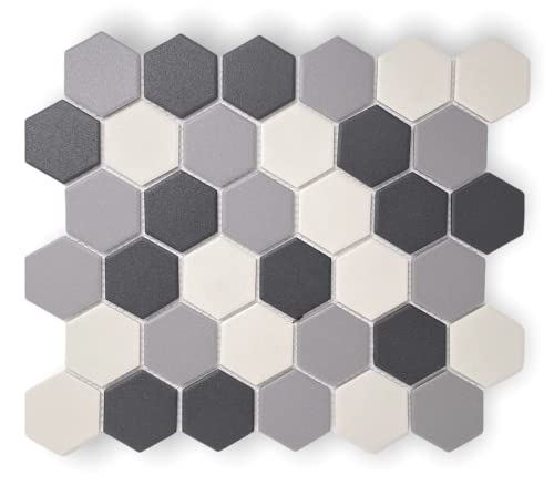 Tenedos Matte Unglazed 2 Inch Mix Grey Blend Honeycomb Hex