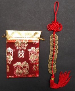 Feng Shui Brass 8 Coins Hanger for Prosperity and Good Fortune