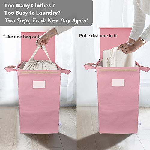 Mcleanpin Pink Laundry Hamper With Lid And 2 Removable Bags, 71L Collapsible Dirty Clothes Hamper With Handles, Foldable Baby Nursery Hamper Dorm Room Storage Girls College Hamper(Rose Pink) #TOP1