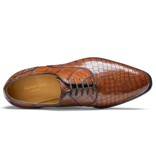 Jepsen Gord Men's Dress Shoes Genuine Italy Alligator Crocodile Leather Shoes Handmade Luxury Oxford Shoes with Leather Outsole for Formal Events, Business, Wedding, Brown, Size 11.5 - Image 4