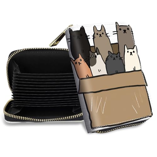 DHYYDSQZ Credit Card Holder with Zipper, Slim RFID Blocking Card Wallet for Women Men Cats Art Design PU Leather Small Accordion Card Case Wallet, ID Card Organizer, Pocket Business Card Case