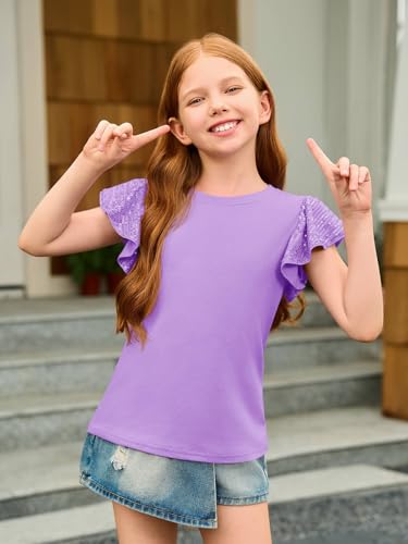 Image of Haloumoning Girls Ruffle Short Sleeve T Shirts Sequin Casual Cute Crewneck Tops
