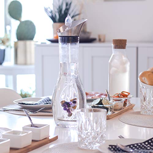 Vitajuwel Era 5 Elements | Crystal Water Decanter With Amethyst, Rose Quartz, Chalcedony, Petrified Wood & Ocean Agate Black #TOP7