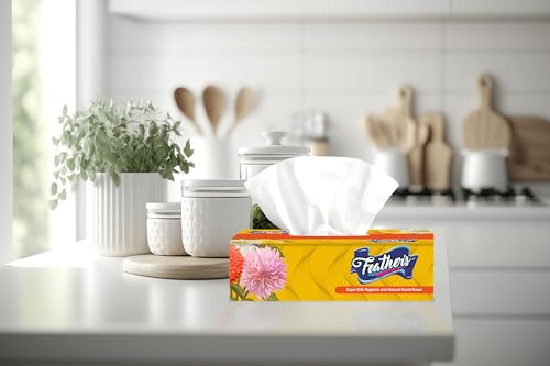 Image of Feather's Facial Dry Tissue Super Soft & Super Absorbent Paper 2 Ply Pure Tree Pulp Made of Virgin Paper Biodegradable Face Tissue Wipes with 100 Pulls (Pack of 1, Random Color Box)