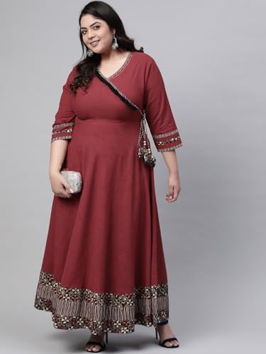 Image of Yash Gallery Women's Rayon Relaxed Fit Angrakha Kurta
