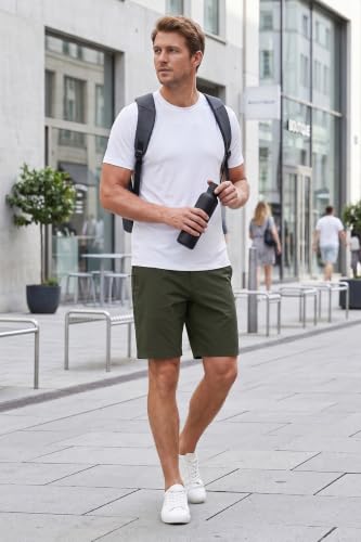 QPNGRP Men's 9" Inseam Stretch Quick Dry Lightweight Casual Golf Shorts with 3 Pockets Army XX-Large