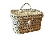   Malle de Rangement en Osier (25 cm), Vanity Vintage Naturel de Style Bohème Chic, Panier Osier Rectangulaire Fait Main, Coffre de Rangement Polyvalent pour Cosmétique, Jouet.