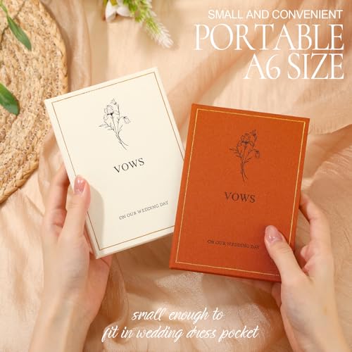 Image of Engrowtic Set of 2 Wedding Vow Books His and Hers Vows on Our Wedding Day Notebooks with Gold Foil Fabric Cover 5.8 inchx 4.1 inch Bride and Groom Gift for Newly Engaged Couple, 60 Lined Pages (Brown, Beige)