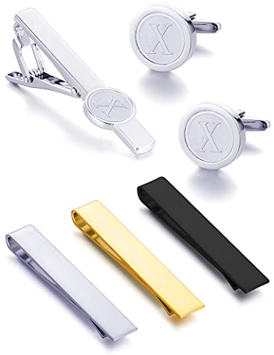 Fxiqini 6Pcs Tie Clips Bar Pin Initial Alphabet Letter Cufflinks Shirt Studs X for Men Women Business Wedding