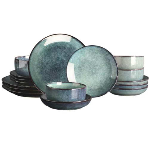 Image of Ceramic Dinnerware (16 pcs) Serve 4 people, Plates and Bowls Sets, Reactive Glaze Dishes Set, Chip Resistant and Scratch Resistant, Dishwasher Microwave Safe, Suitable for dinner, parties
