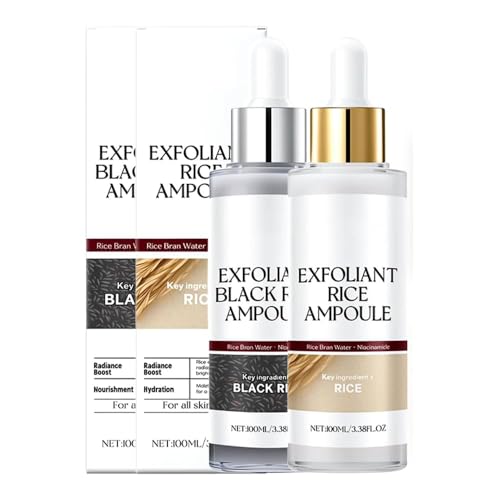 2Pack Rice Exfoliating Ampoule Set – Black & White Rice Brightening Duo for Glowing Skin | Gentle Peel + Pore Minimizing & Deep Hydration
