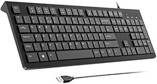 LODVIE Wired Keyboard, Plug Play USB Keyboard, QWERTY UK Layout, Low Profile Chiclet Keys, Large Number Pad, Caps Indicators,Foldable Stands,Spill-Resistant,Anti-Wear Letters for Windows Mac PC Laptop