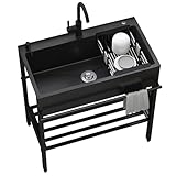 Stainless Steel Utility Sinks,31.5x17.7x33.9' Laundry Sinks Utility Tubs with Cold and Hot Water Faucet,Drain...