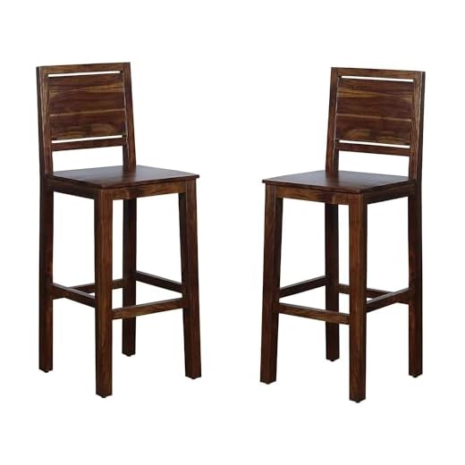 G Fine Furniture Wooden High Bar Chairs | Long Counter Stools with Leg/Foot Support | Solid Wood Sheesham, Provincial Teak (Pack of 2)